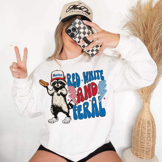 Red White And Feral Funny Hotdog Raccoon Sweatshirt