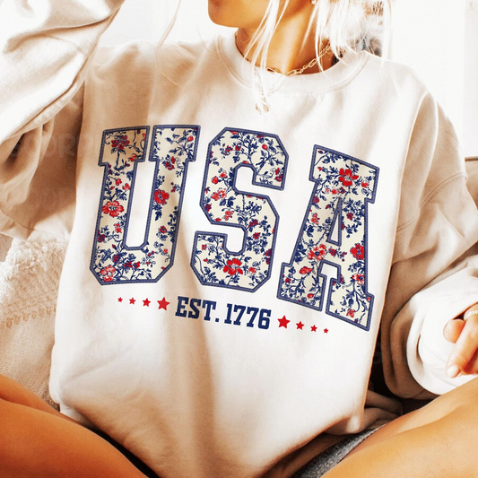 Floral USA Est 1776 Printed Sweatshirt