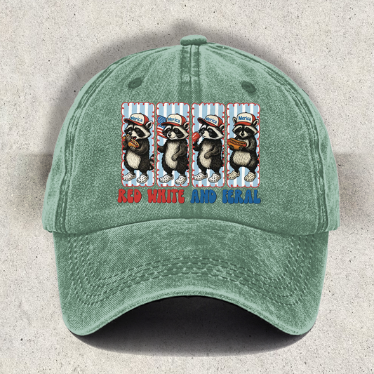 Preppy Red White and Feral Printed Baseball Cap